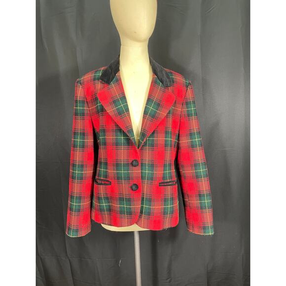 Vintage Norton McNaughton Wool Red Plaid Blazer, Button Up, Pockets - Picture 1 of 8